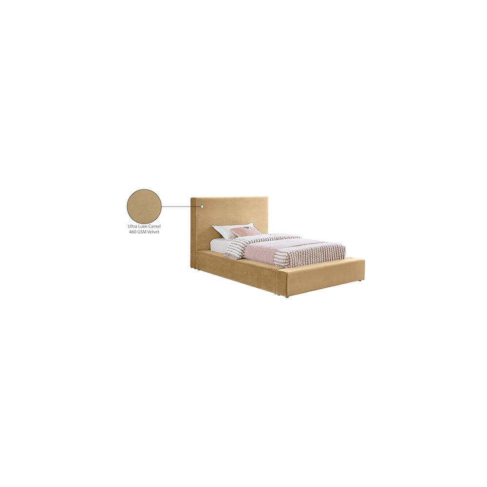 Dorian Camel Velvet Twin Bed. Picture 7