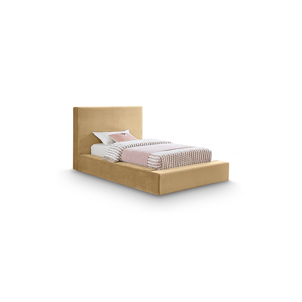 Dorian Camel Velvet Twin Bed. Picture 1