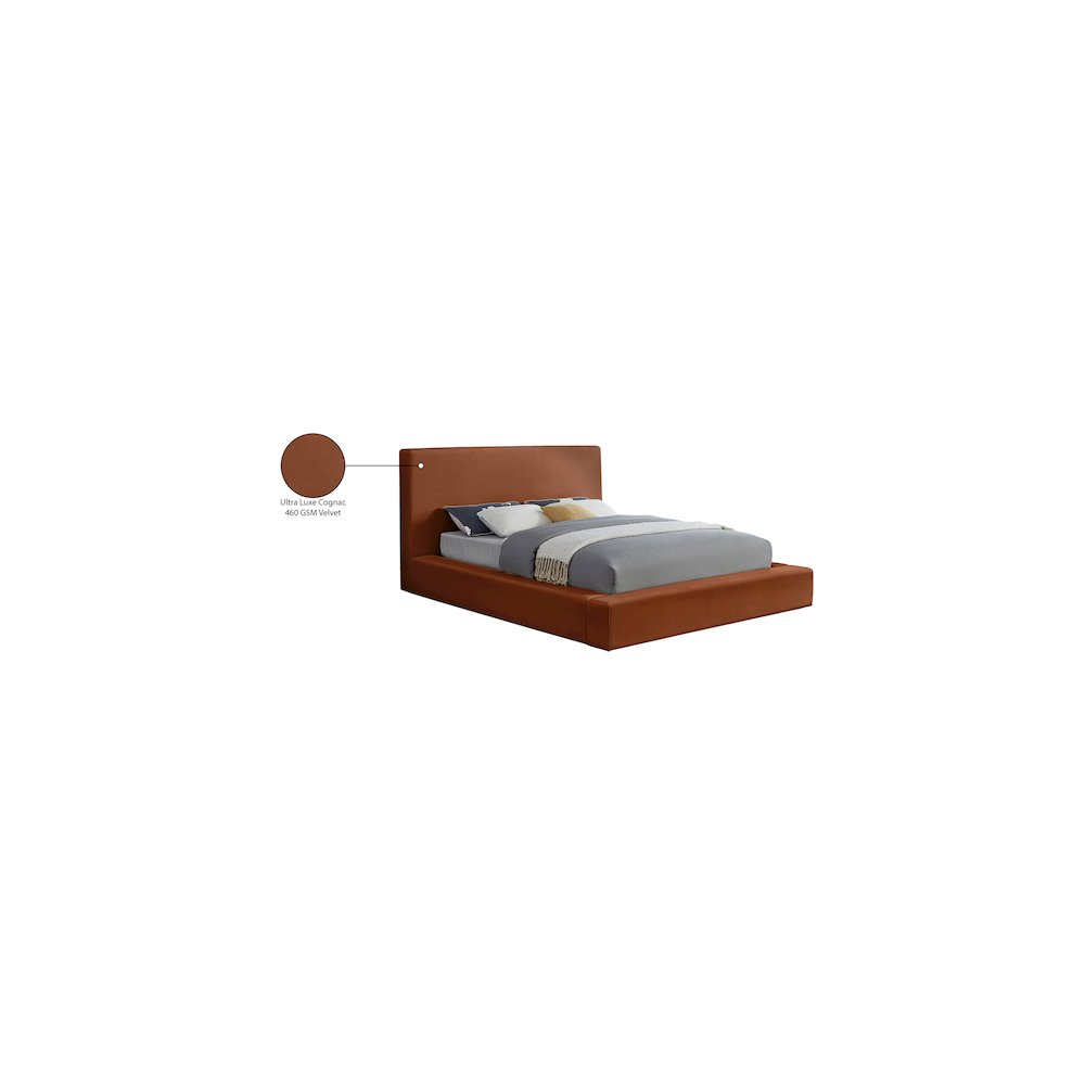 Dorian Cognac Velvet Queen Bed. Picture 7