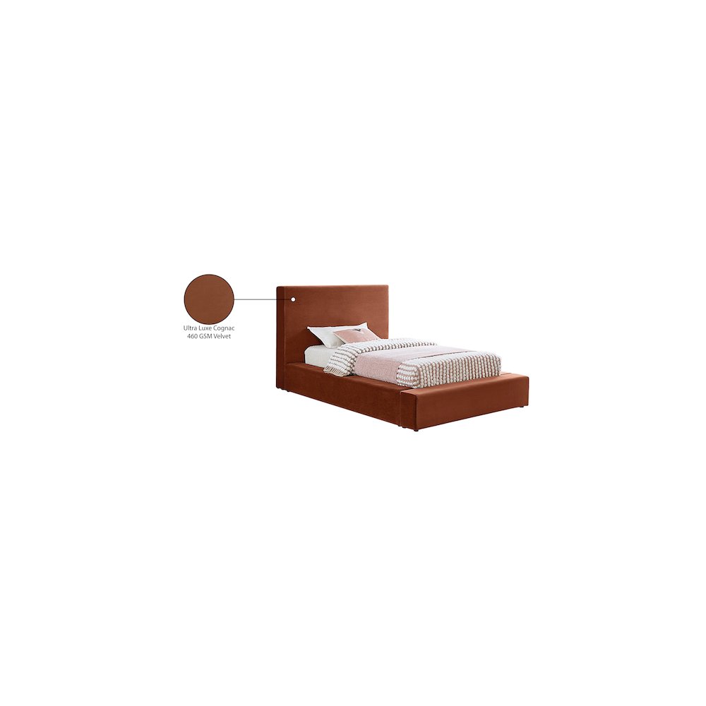 Dorian Cognac Velvet Twin Bed. Picture 7