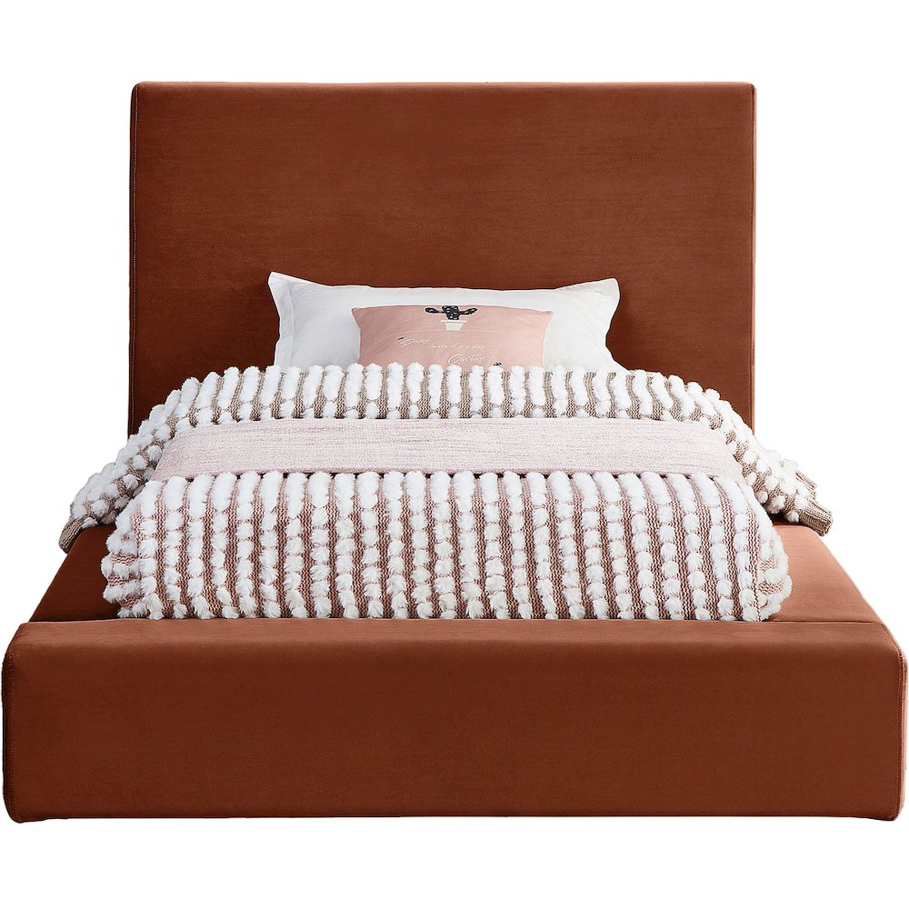 Dorian Cognac Velvet Twin Bed. Picture 2