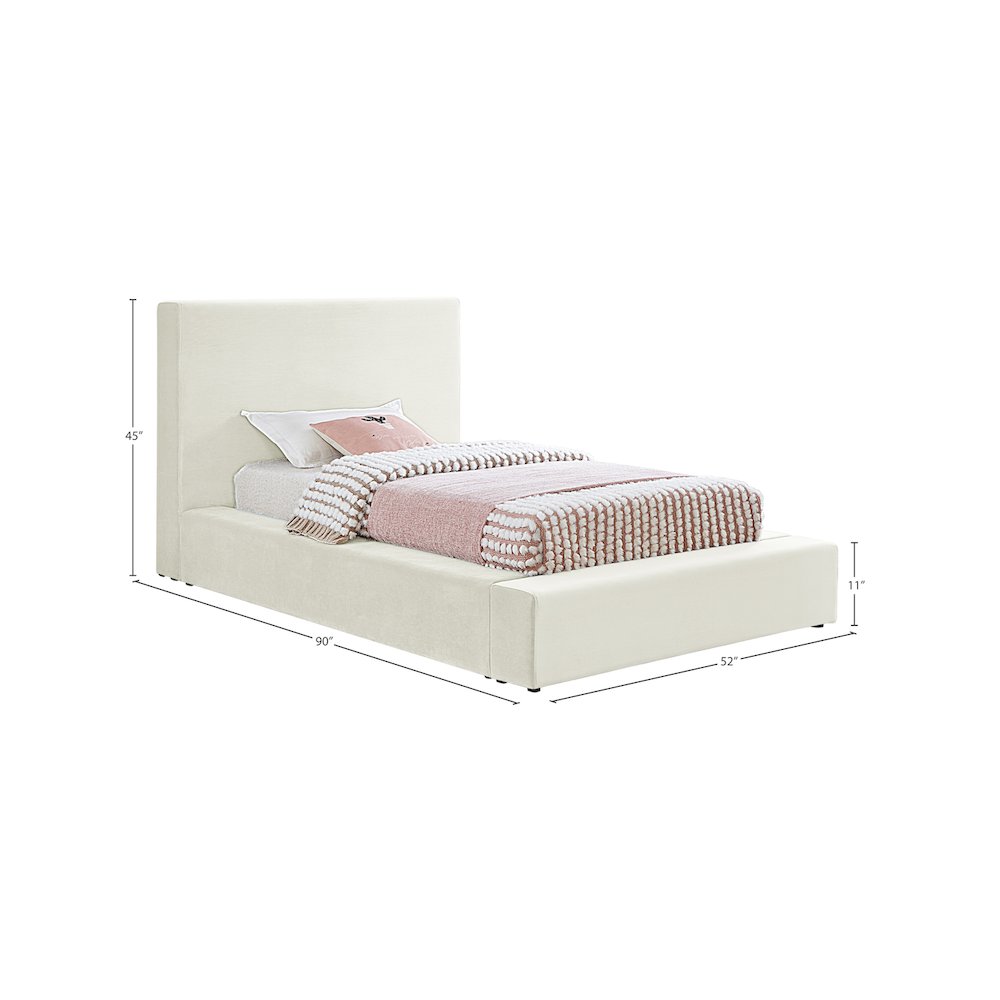 Dorian Cream Velvet Twin Bed. Picture 6