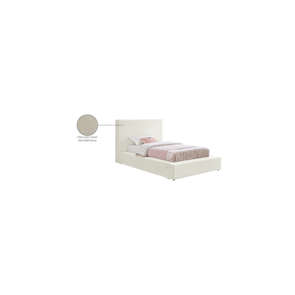 Dorian Cream Velvet Twin Bed. Picture 7