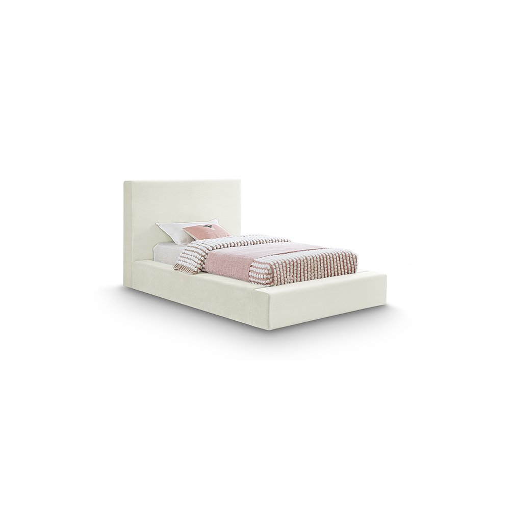 Dorian Cream Velvet Twin Bed. Picture 1