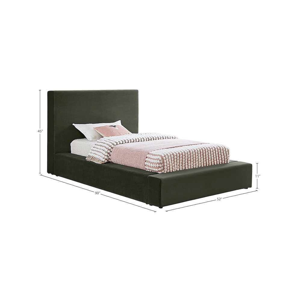 Dorian Green Velvet Twin Bed. Picture 6