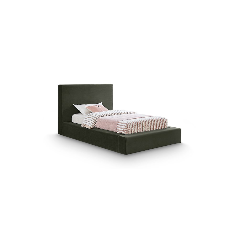 Dorian Green Velvet Twin Bed. Picture 1