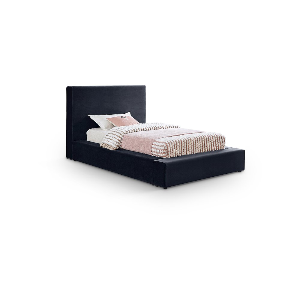 Dorian Navy Velvet Twin Bed. Picture 1