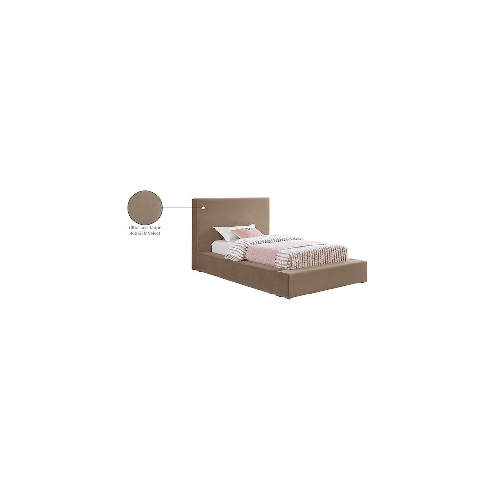 Dorian Taupe Velvet Twin Bed. Picture 7