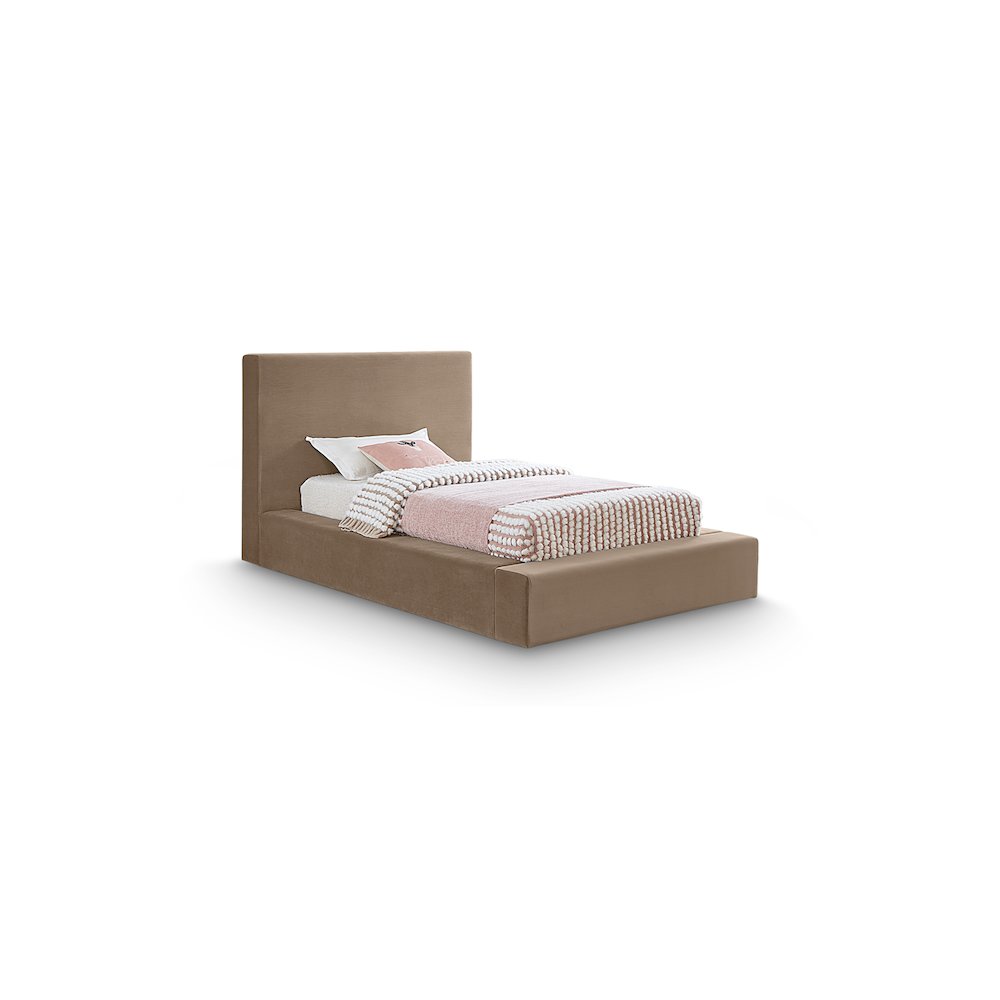 Dorian Taupe Velvet Twin Bed. Picture 1