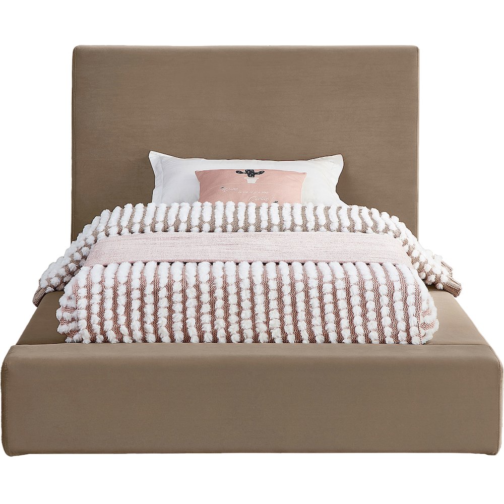 Dorian Taupe Velvet Twin Bed. Picture 2