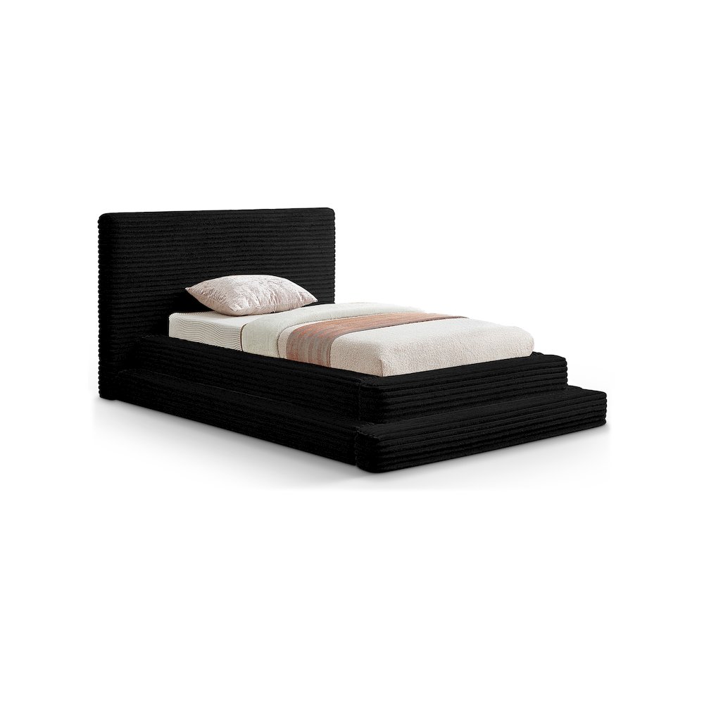 Drew Black Corduroy Fabric Twin Bed. Picture 1