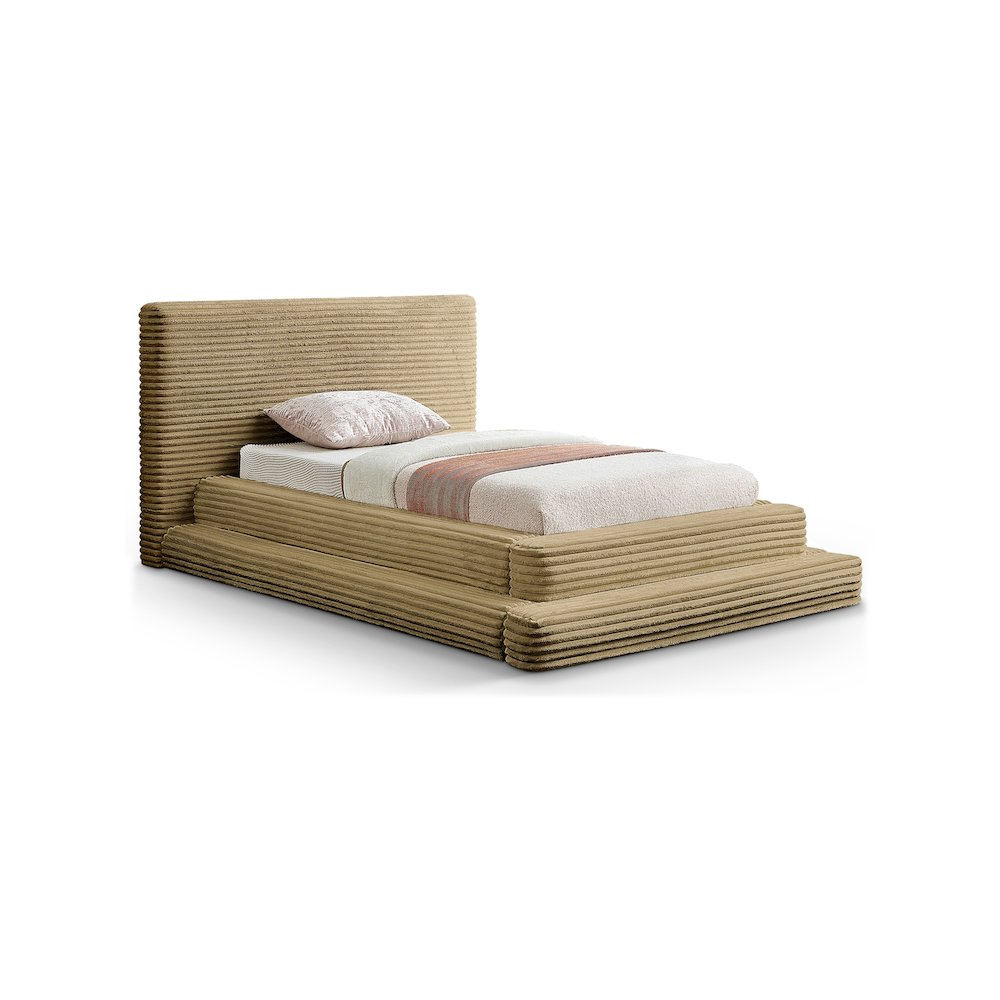 Drew Camel Corduroy Fabric Twin Bed. Picture 1