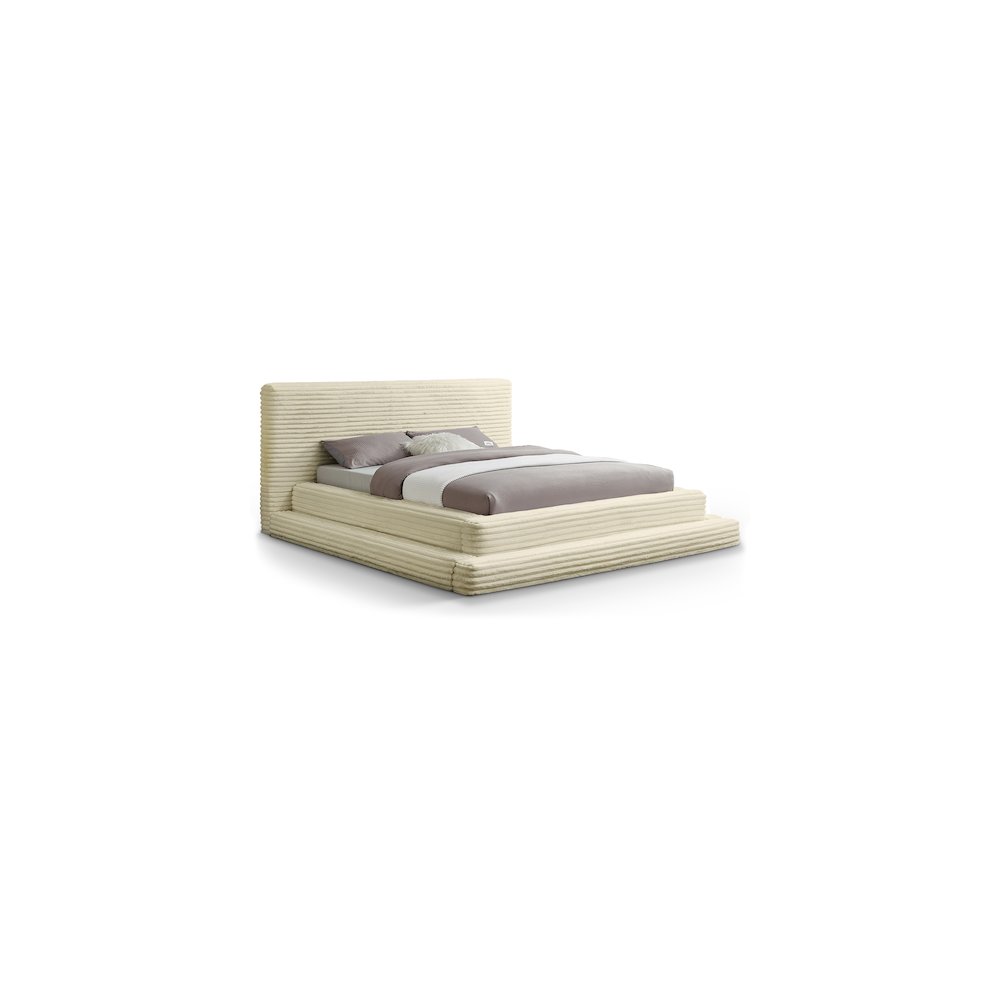 Drew Cream Corduroy Fabric Full Bed. Picture 1