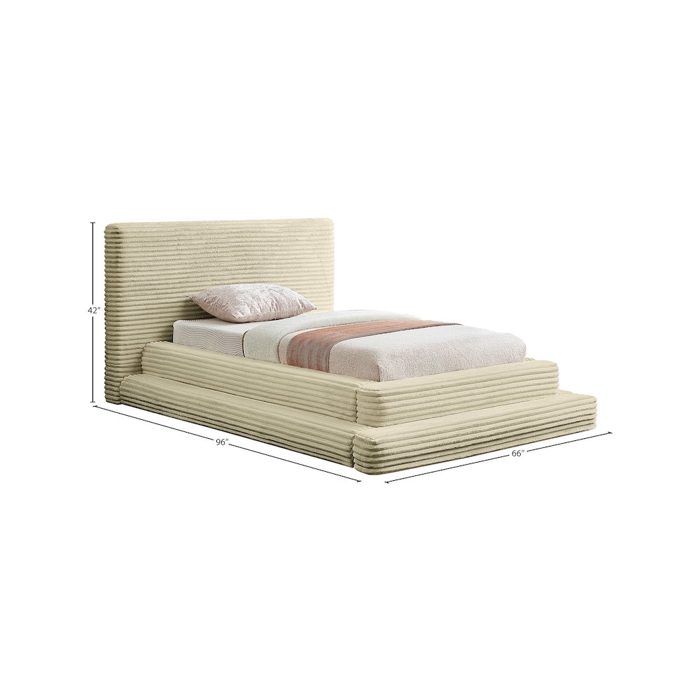 Drew Cream Corduroy Fabric Twin Bed. Picture 6