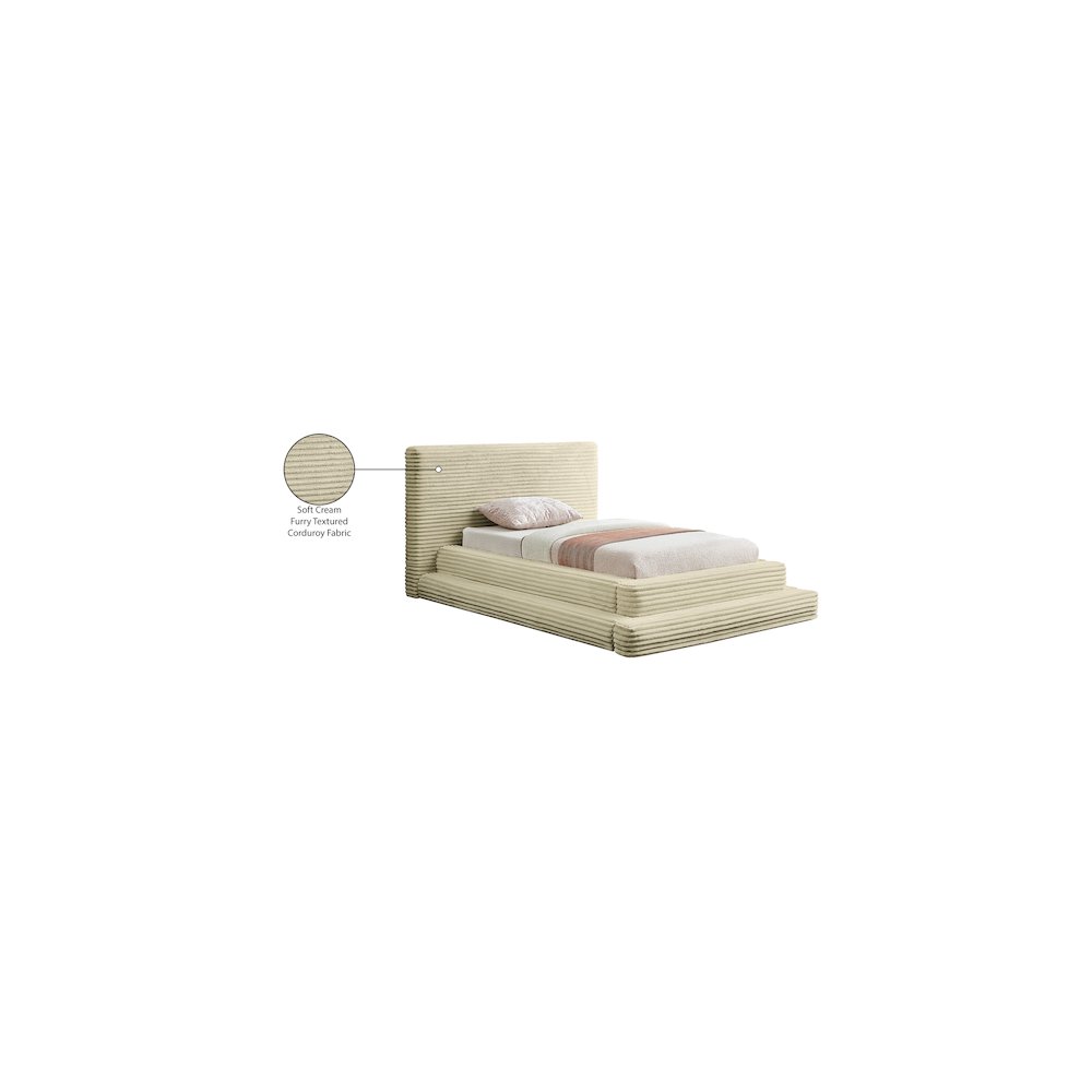 Drew Cream Corduroy Fabric Twin Bed. Picture 7