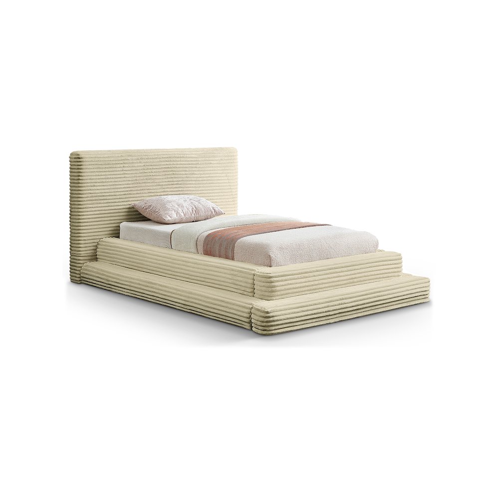 Drew Cream Corduroy Fabric Twin Bed. Picture 1