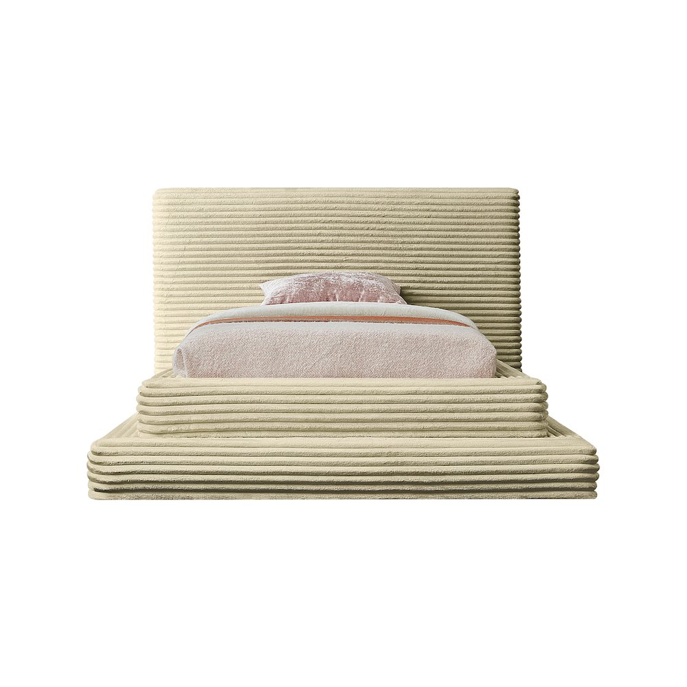 Drew Cream Corduroy Fabric Twin Bed. Picture 2