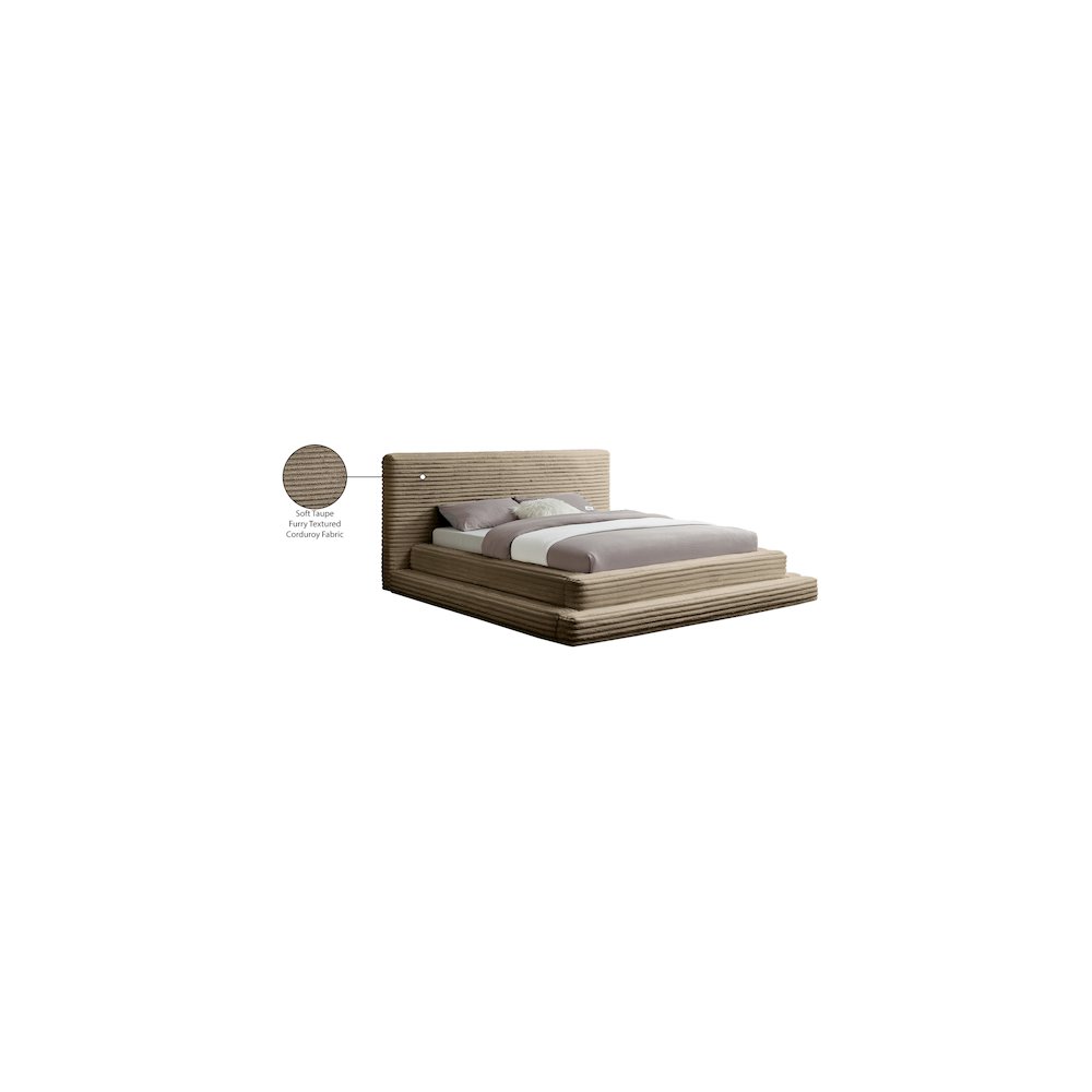 Drew Taupe Corduroy Fabric King Bed. Picture 7
