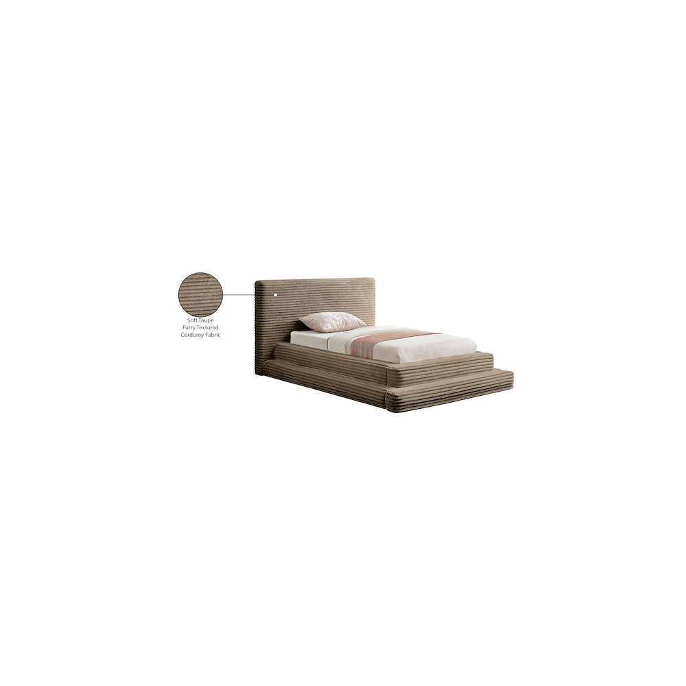 Drew Taupe Corduroy Fabric Twin Bed. Picture 7