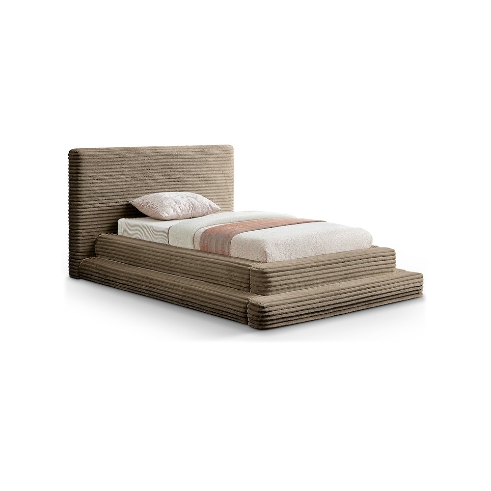 Drew Taupe Corduroy Fabric Twin Bed. Picture 1