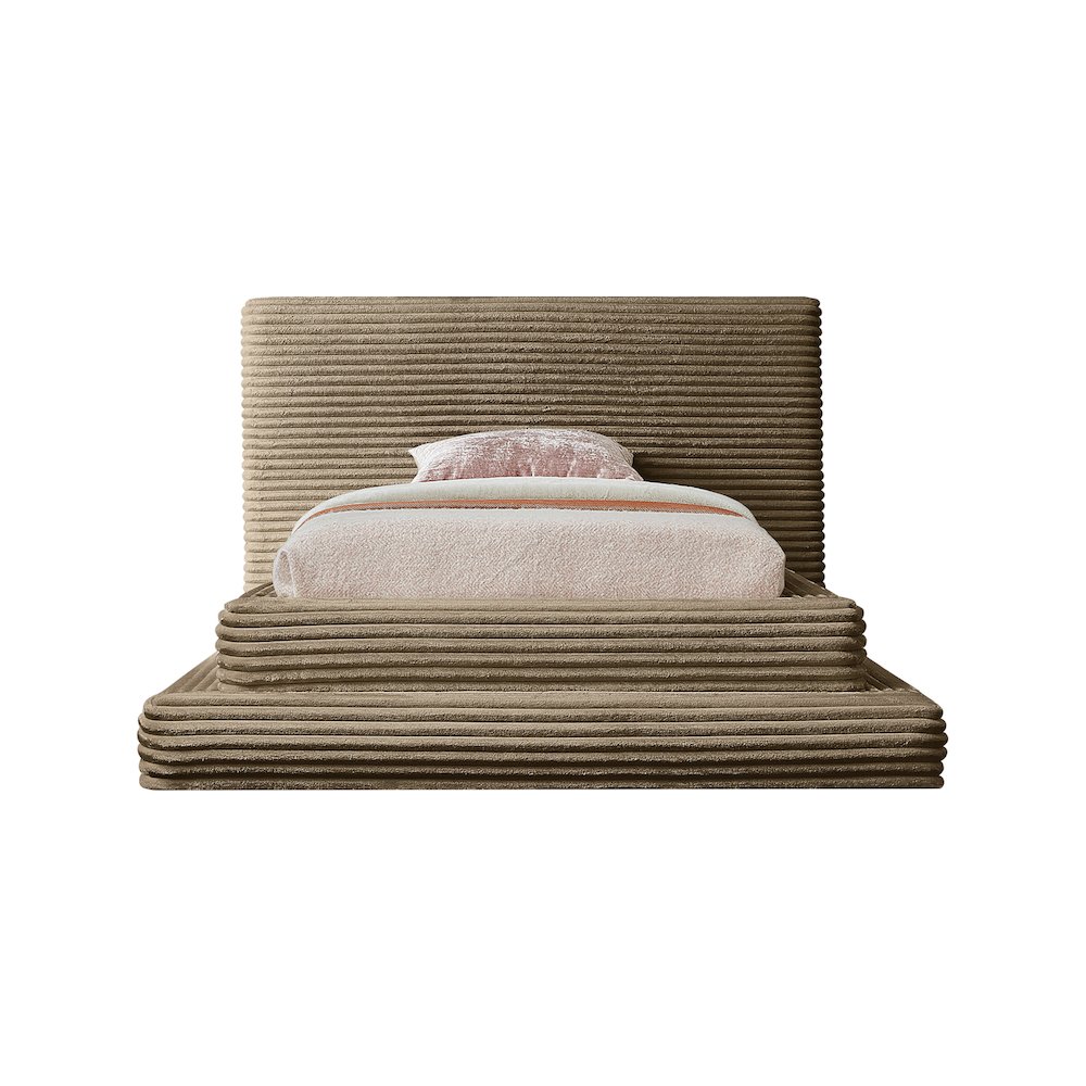 Drew Taupe Corduroy Fabric Twin Bed. Picture 2