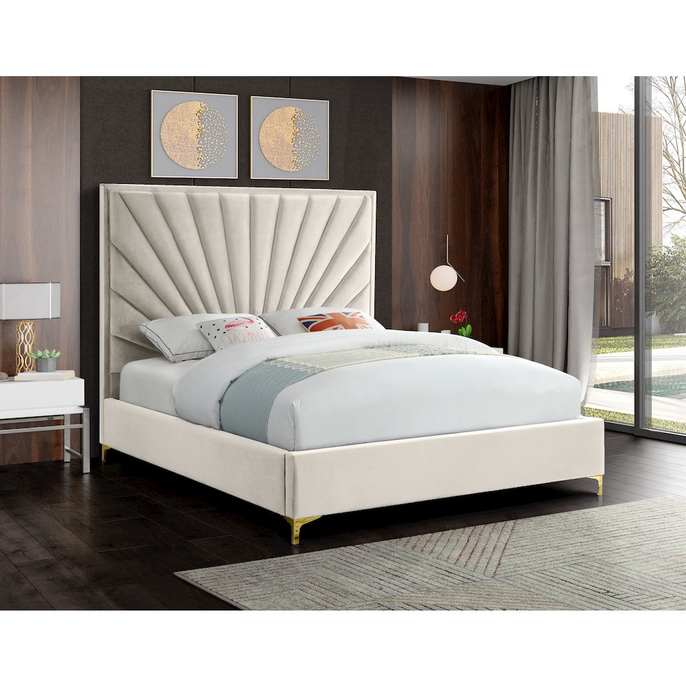 Eclipse Cream Velvet King Bed. Picture 3