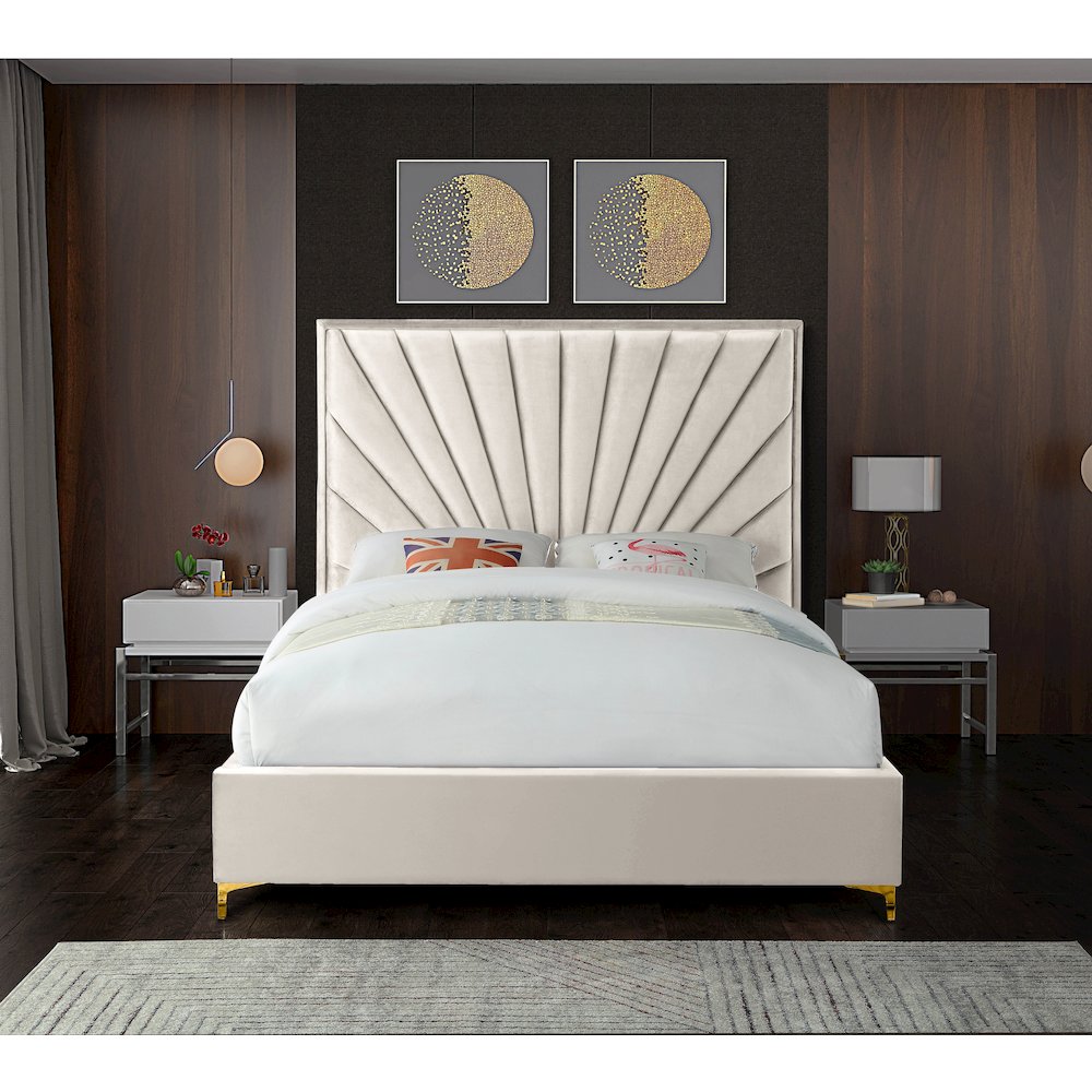 Eclipse Cream Velvet King Bed. Picture 5