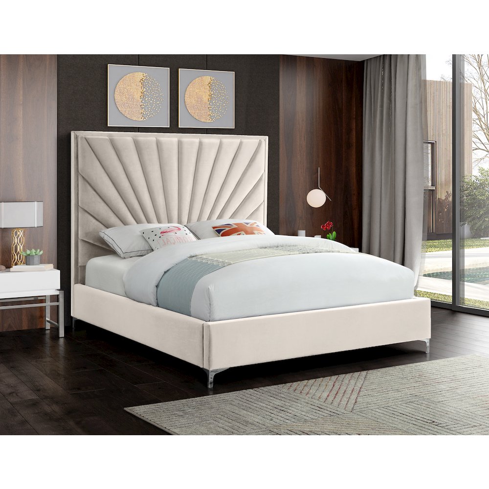 Eclipse Cream Velvet Queen Bed. Picture 2