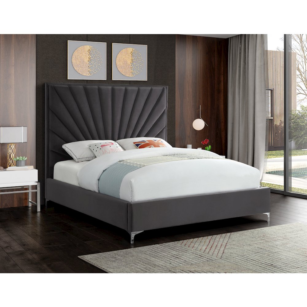 Eclipse Grey Velvet King Bed. Picture 2