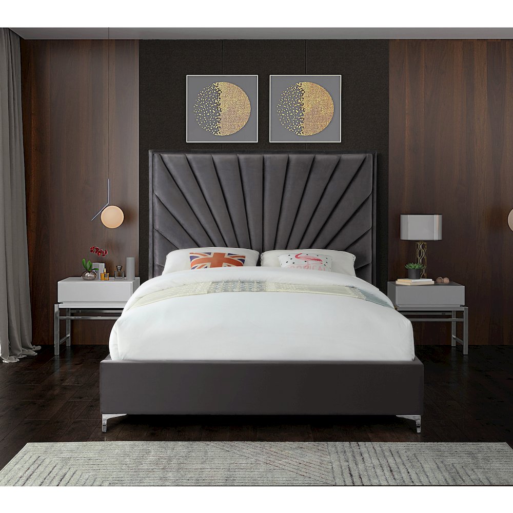 Eclipse Grey Velvet King Bed. Picture 4