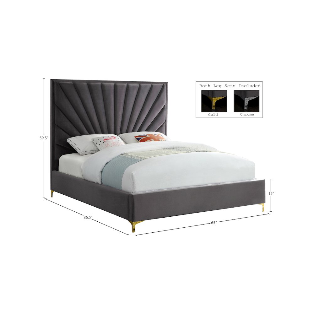 Eclipse Grey Velvet Queen Bed. Picture 8