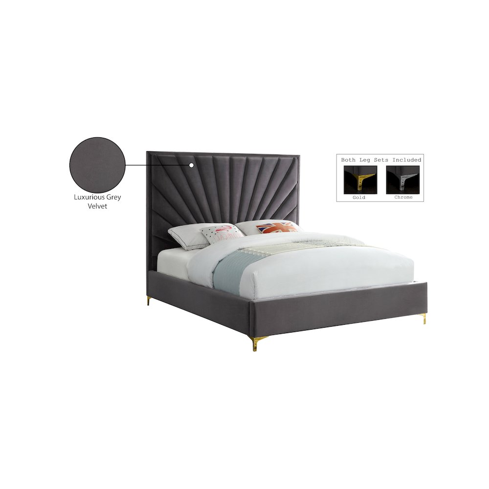 Eclipse Grey Velvet Queen Bed. Picture 9