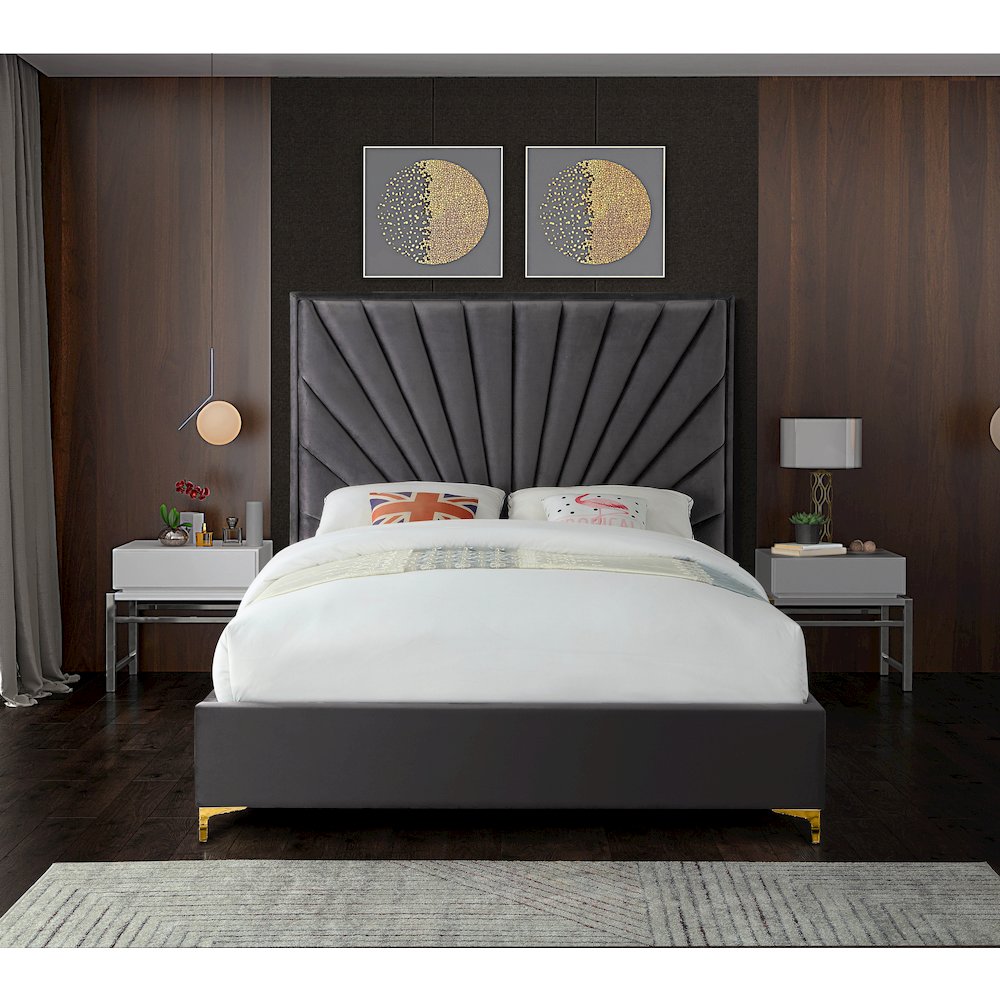 Eclipse Grey Velvet Queen Bed. Picture 5
