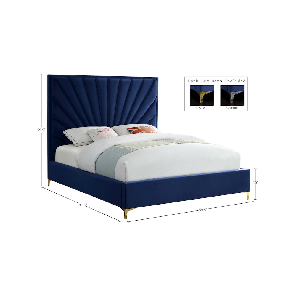 Eclipse Navy Velvet Full Bed. Picture 8