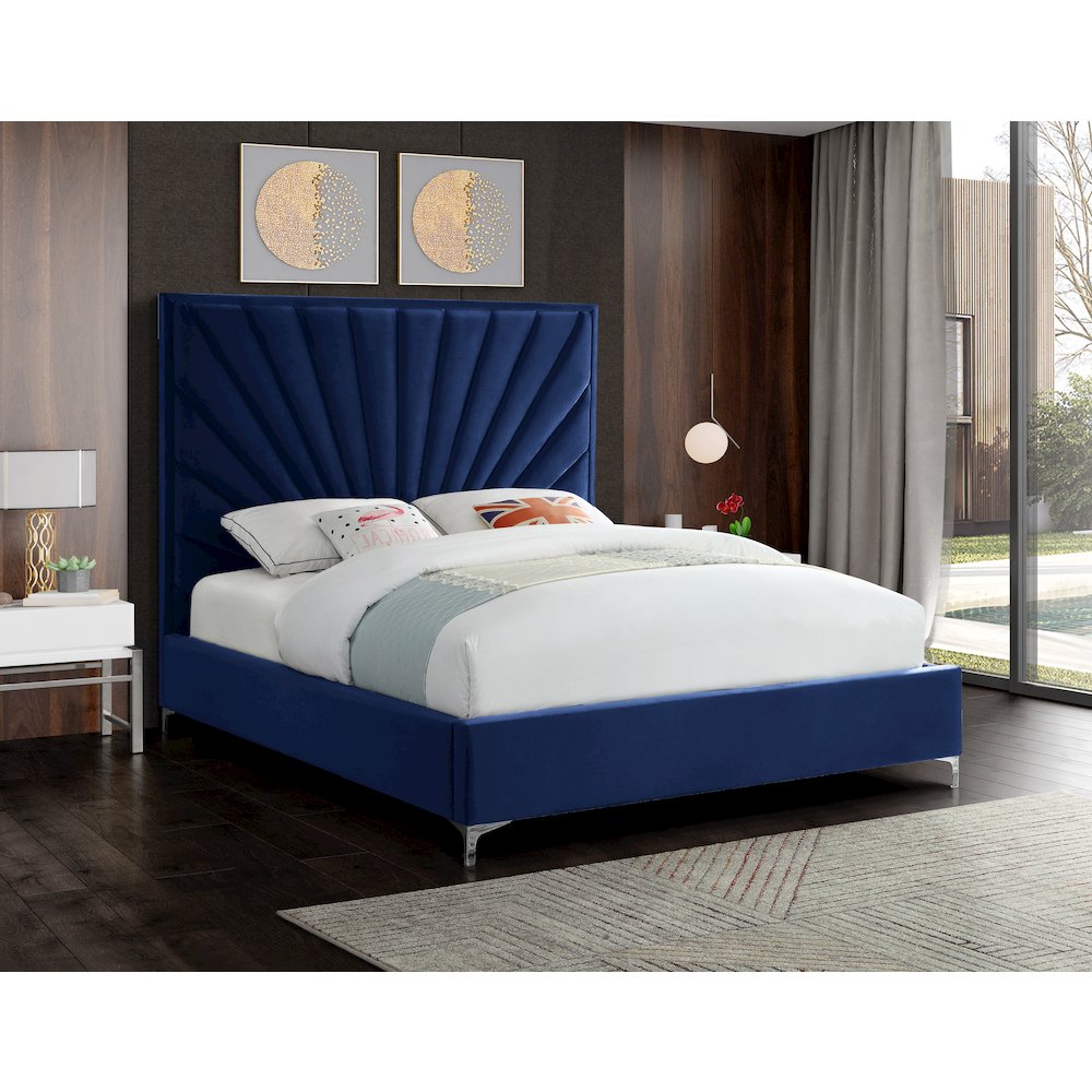 Eclipse Navy Velvet King Bed. Picture 2