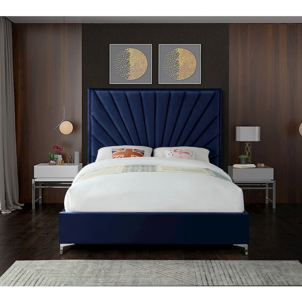 Eclipse Navy Velvet King Bed. Picture 4
