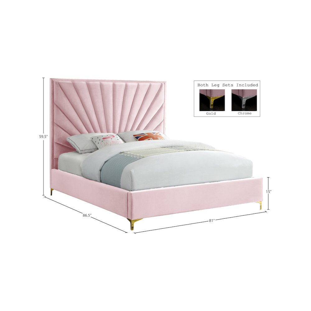 Eclipse Pink Velvet King Bed. Picture 8
