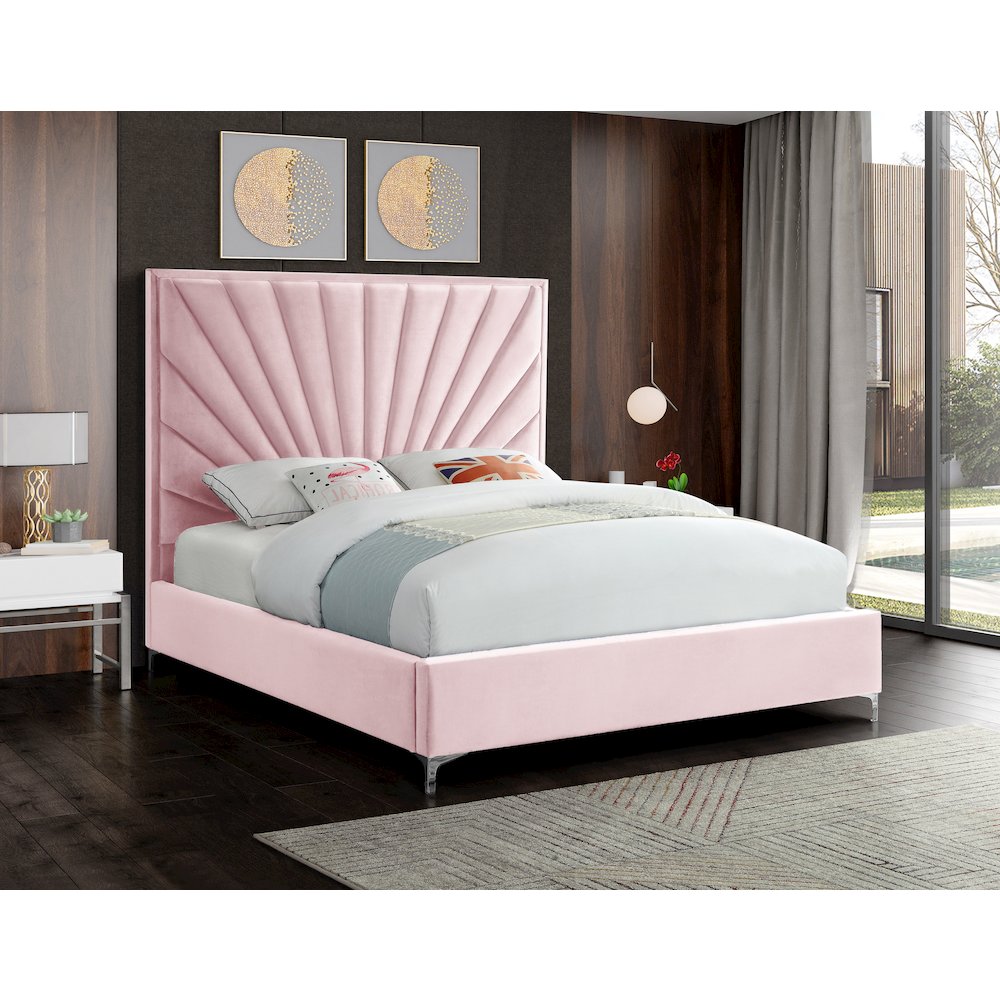Eclipse Pink Velvet King Bed. Picture 2