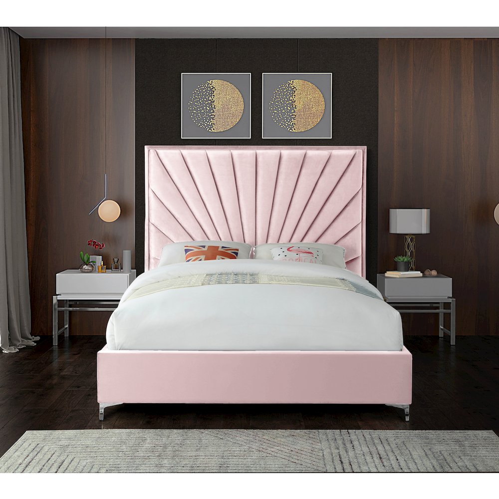 Eclipse Pink Velvet King Bed. Picture 4