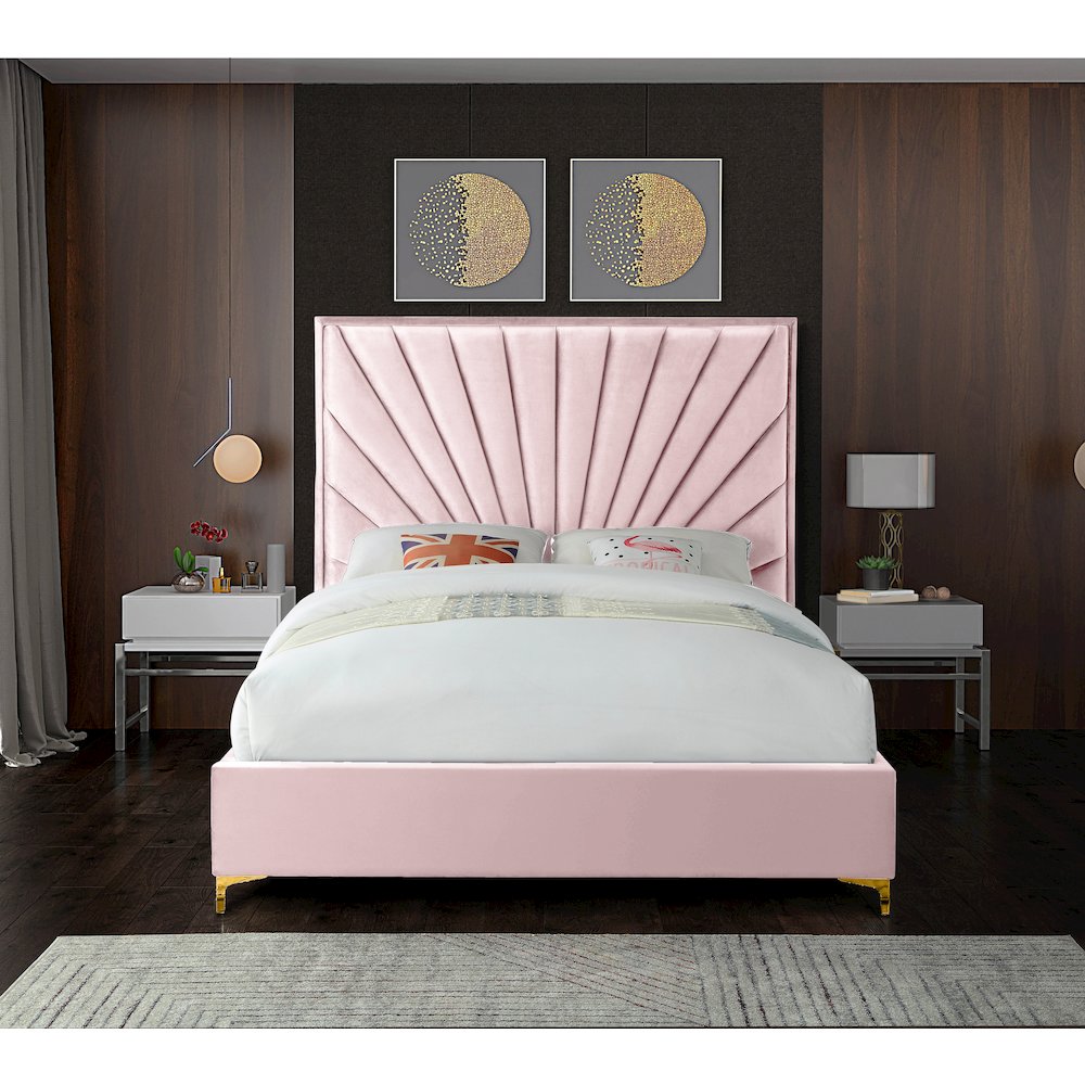 Eclipse Pink Velvet King Bed. Picture 5