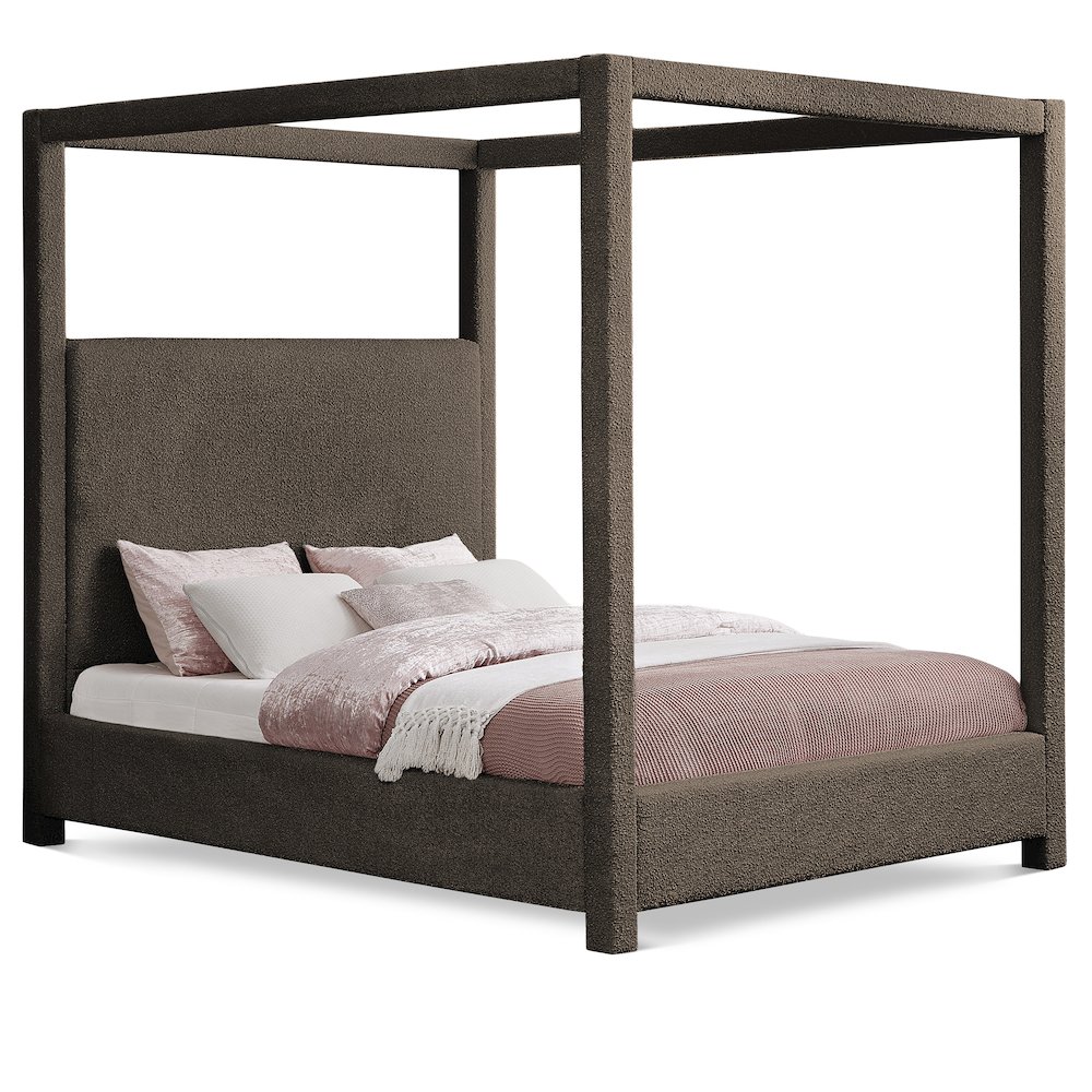 Eden Brown Boucle Fabric King Bed. Picture 1