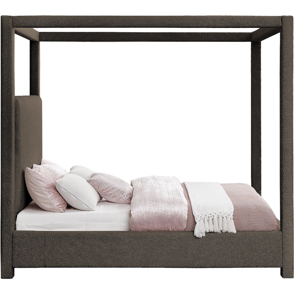 Eden Brown Boucle Fabric King Bed. Picture 3