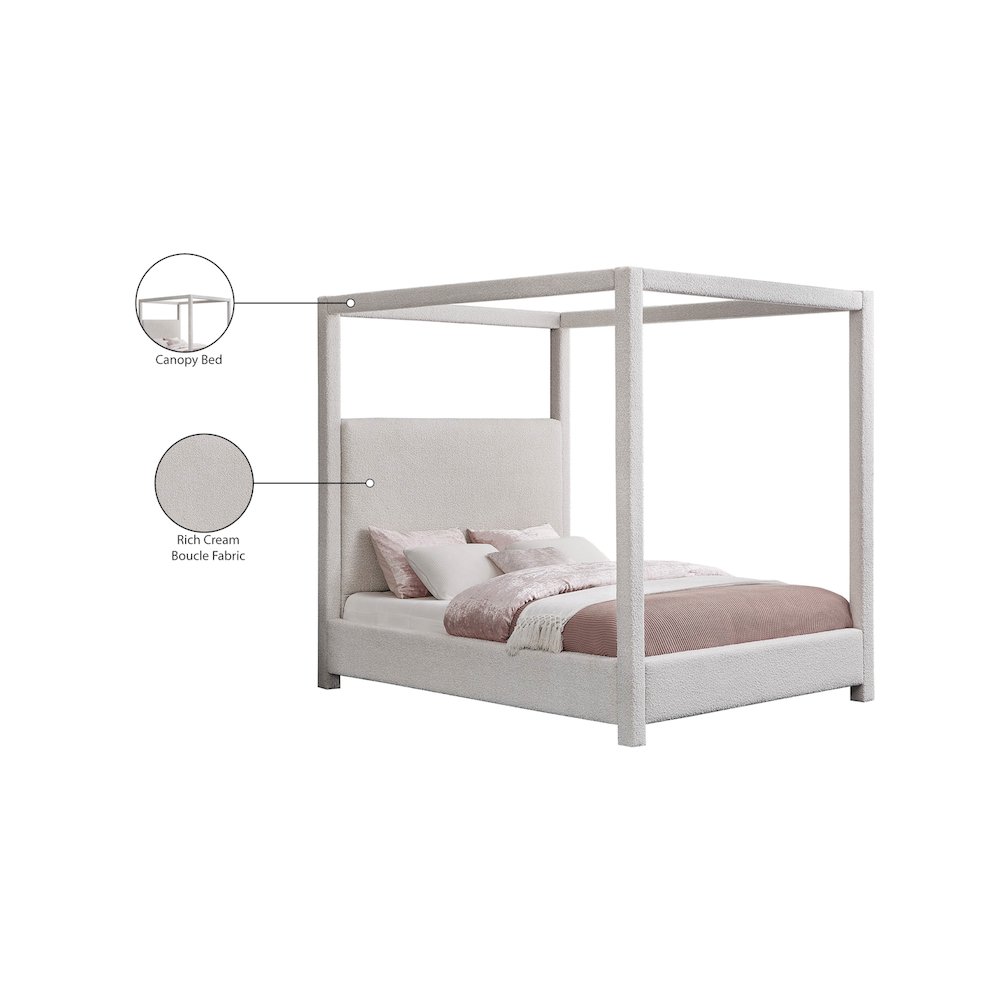 Eden Cream Boucle Fabric Queen Bed. Picture 7