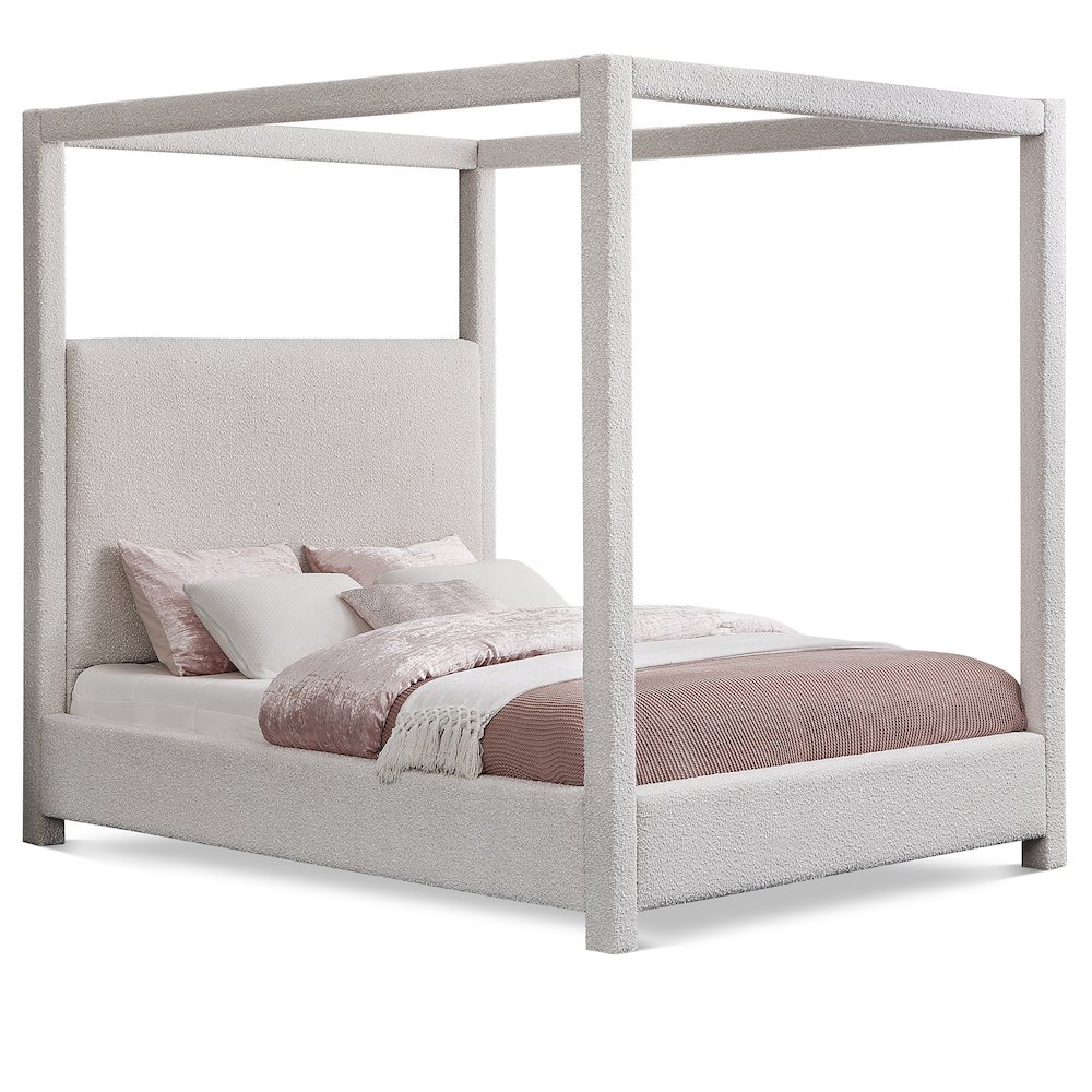 Eden Cream Boucle Fabric Queen Bed. Picture 1