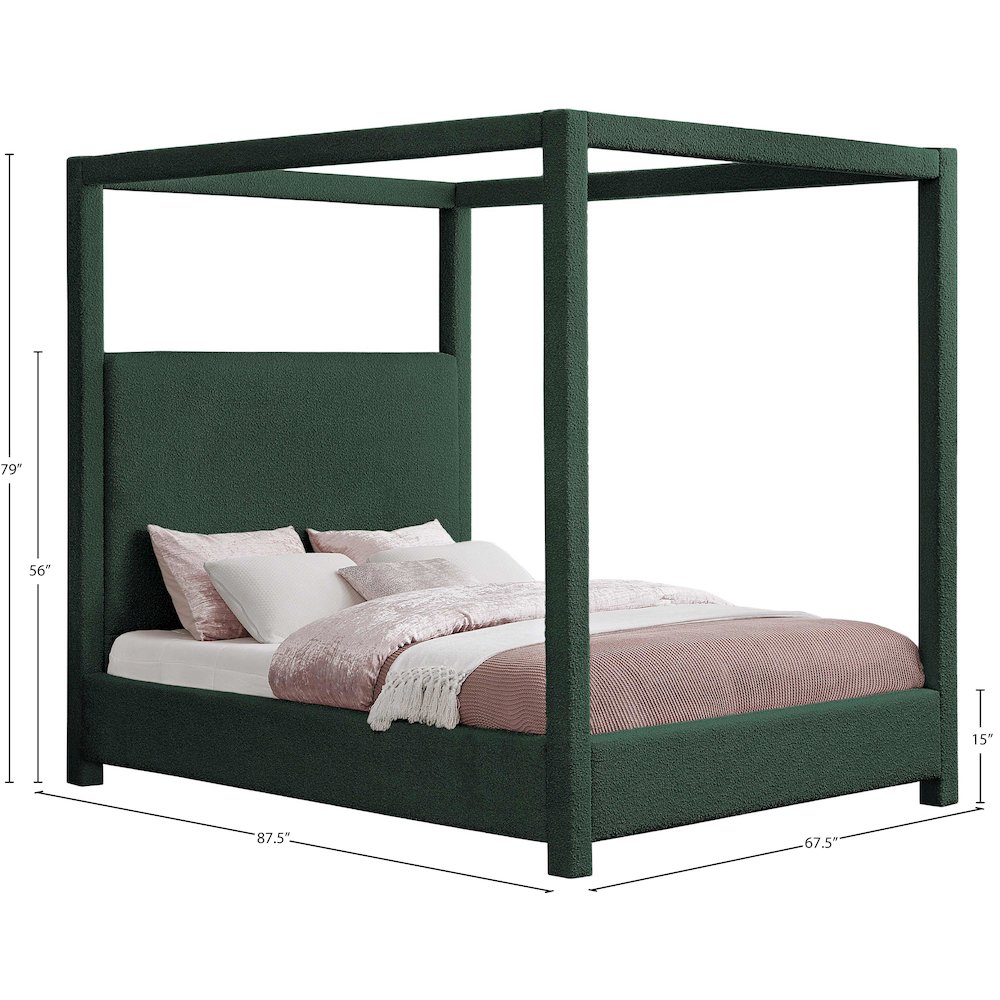 Eden Green Boucle Fabric Queen Bed. Picture 6