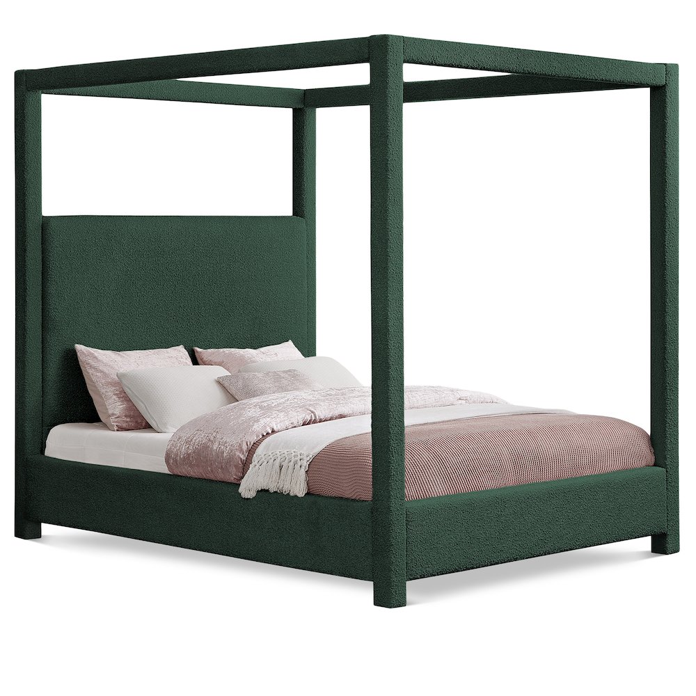 Eden Green Boucle Fabric Queen Bed. Picture 1
