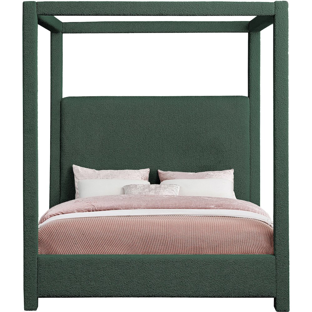 Eden Green Boucle Fabric Queen Bed. Picture 2