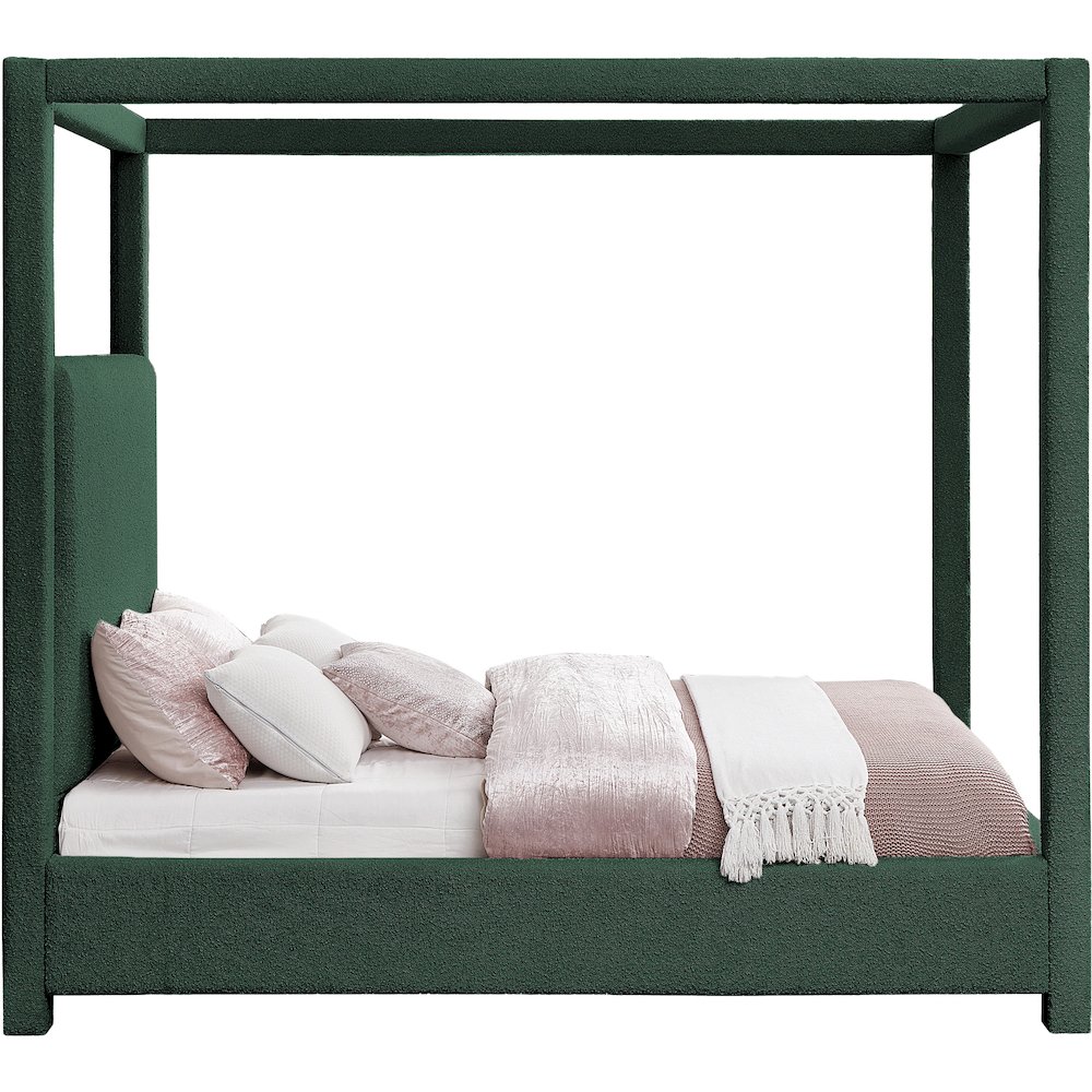 Eden Green Boucle Fabric Queen Bed. Picture 3