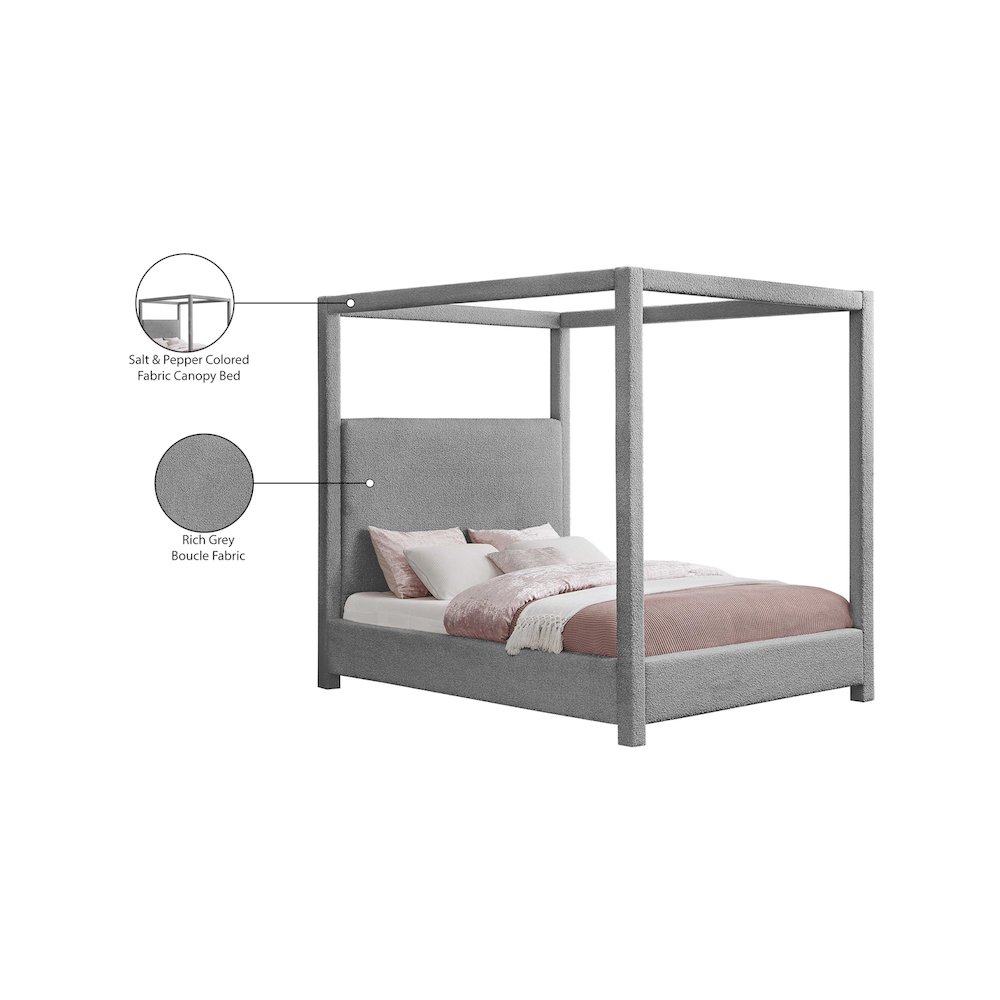 Eden Grey Boucle Fabric King Bed. Picture 7