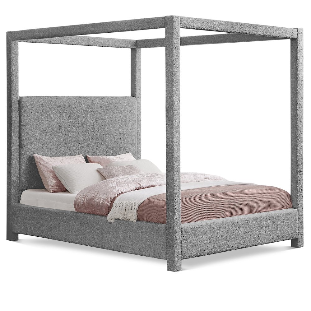 Eden Grey Boucle Fabric King Bed. Picture 1